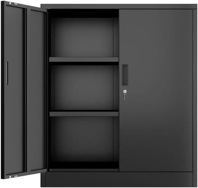 Main image of Metal Storage Cabinet, Garage Storage Cabinet with 2 Adjustable Shelves, Locking Short Storage Cabinet for Office Garage Home, Black Metal Cabinets (36" H x 31.5" W x 16" D)