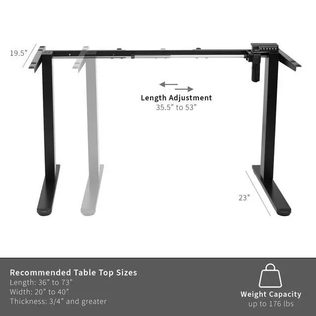 Alt view image 3 of 7 - Electric Standing Desk Frame, Rear-Set Legs, Single Motor Memory Controller Height Adjustment, Frame Only, Black, DESK-100E-RB