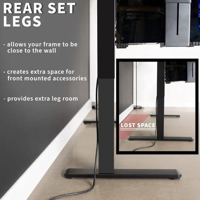 Alt view image 4 of 7 - Electric Standing Desk Frame, Rear-Set Legs, Single Motor Memory Controller Height Adjustment, Frame Only, Black, DESK-100E-RB