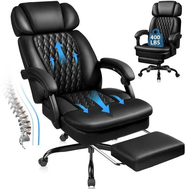 Main image of Executive Office Chair with Foot Rest, PU Leather Computer Chair | Reclining Ergonomic Office Chair, 360° Swivel & Adjustable Height, 400LBS Heavy Duty Desk Chair for Home Office, Black