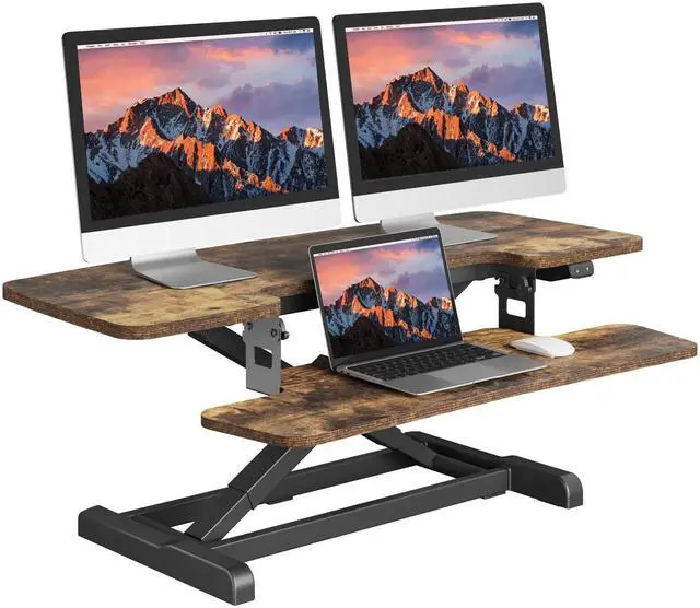 Main image of Standing Desk Converter with Electric Motor 42" Height Adjustable Riser for Office Home,Dual Monitor and Laptop Workstation with Large Keyboard Tray, Rustic Color