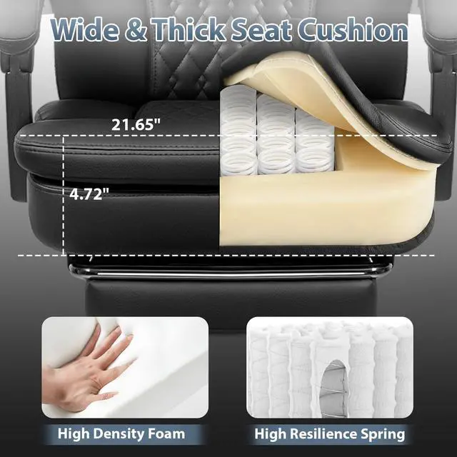 Alt view image 7 of 7 - Executive Office Chair with Foot Rest, PU Leather Computer Chair | Reclining Ergonomic Office Chair, 360° Swivel & Adjustable Height, 400LBS Heavy Duty Desk Chair for Home Office, Black