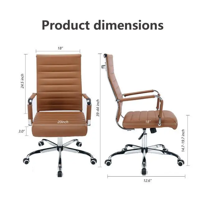 Alt view image 2 of 6 - Office Desk Chair Leather, Conference Room Chairs with Wheels, Executive Modern High Back Ergonomic Swivel Rolling Ribbed Computer Chair