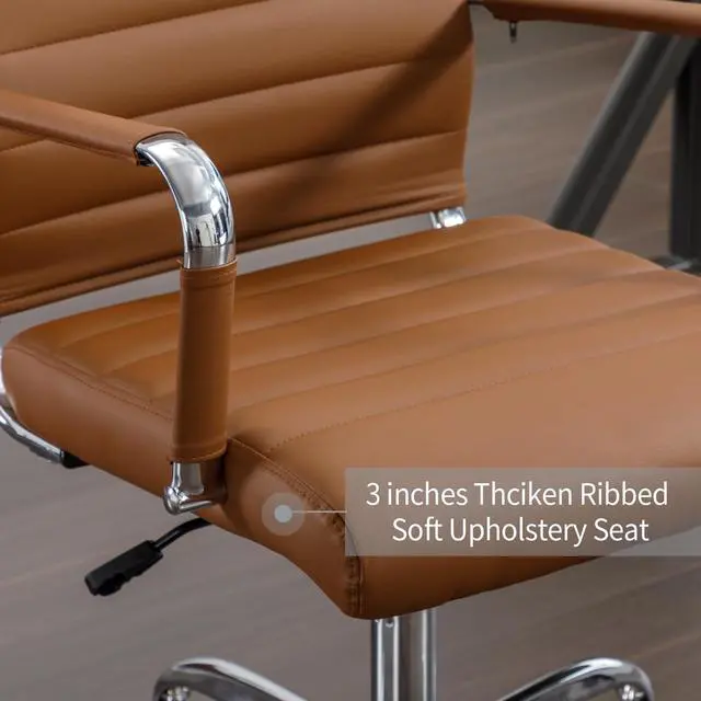 Alt view image 5 of 6 - Office Desk Chair Leather, Conference Room Chairs with Wheels, Executive Modern High Back Ergonomic Swivel Rolling Ribbed Computer Chair