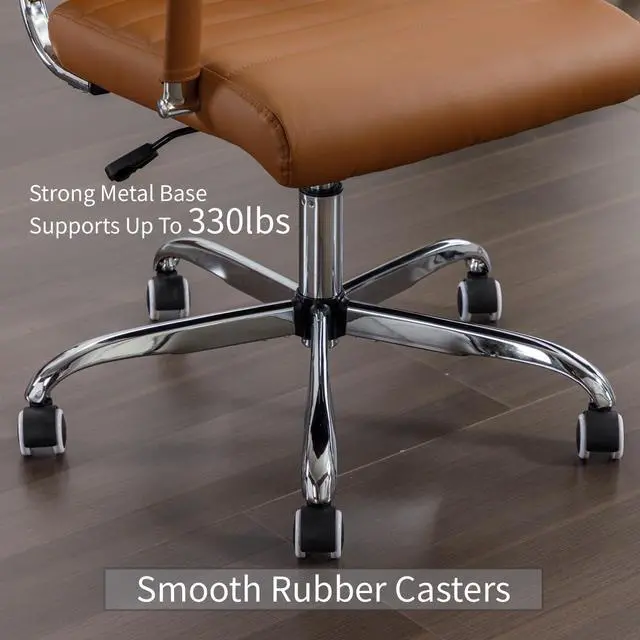 Alt view image 6 of 6 - Office Desk Chair Leather, Conference Room Chairs with Wheels, Executive Modern High Back Ergonomic Swivel Rolling Ribbed Computer Chair