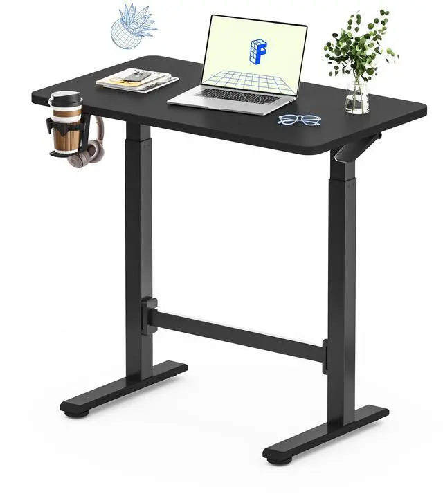 Main image of H7 Plus Mobile Standing Desk, Pneumatic Adjustable,One-Piece 32" | Cordless standing desk with stable dual-column design.Stand up desk for small spaces and home office Height 27.6"45",Black
