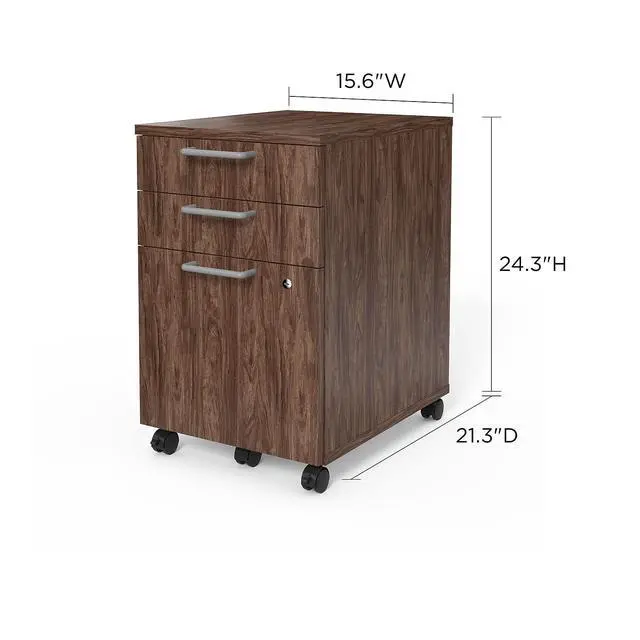 Alt view image 3 of 6 - Essentials Mobile Pedestal File, 3-Drawer, Espresso | Left/right install, legal/letter size, 15.6x21.3x24.3 in, box/box/file