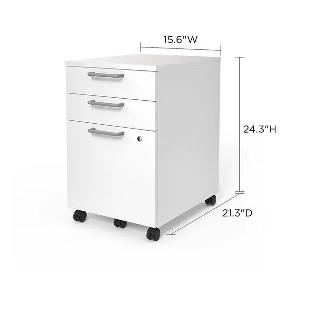 Alt view image 2 of 7 - Staples Essentials 3-Drawer Vertical File Cabinet, Letter & Legal Size Documents, Lockable & Mobile, 21.3" D x 15.6" W x 24.3" H, White