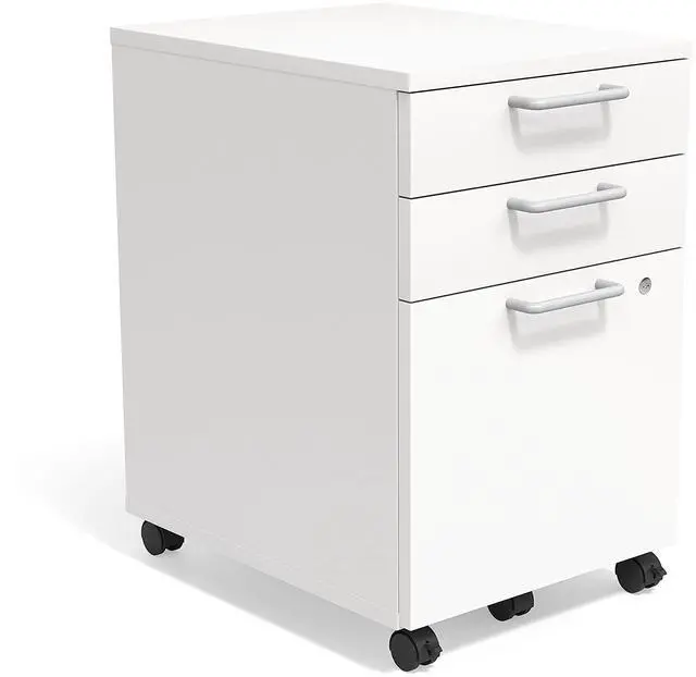 Main image of Staples Essentials 3-Drawer Vertical File Cabinet, Letter & Legal Size Documents, Lockable & Mobile, 21.3" D x 15.6" W x 24.3" H, White