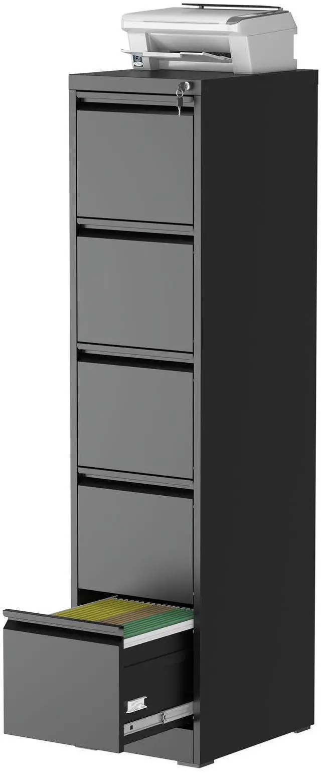 Main image of 5 Drawer Vertical File Cabinet with Lock, Metal Filing Cabinets for Home Office, Heavy Duty File Storage Cabinet for Legal/Letter/A4 Documents, Easy to Assemble, Black