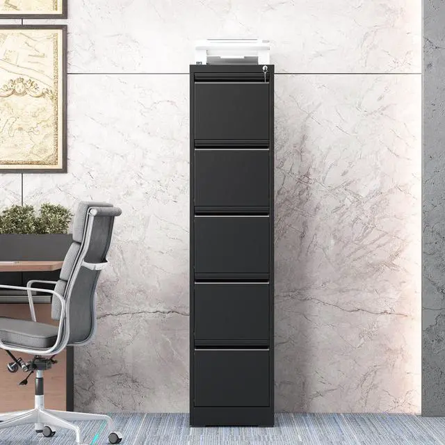 Alt view image 2 of 7 - 5 Drawer Vertical File Cabinet with Lock, Metal Filing Cabinets for Home Office, Heavy Duty File Storage Cabinet for Legal/Letter/A4 Documents, Easy to Assemble, Black