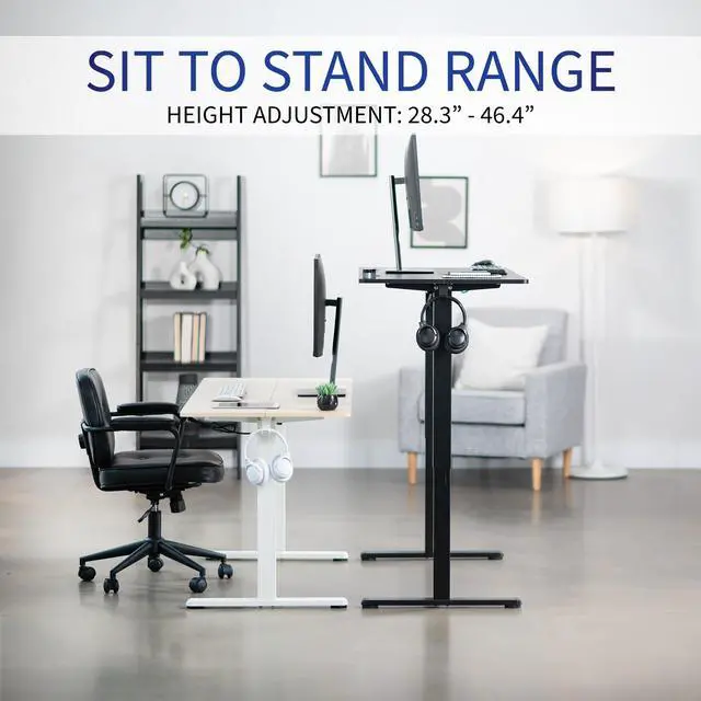 Alt view image 4 of 7 - Electric 55 x 24 in Standing Desk, Memory Height Adjustment, Rustic Vintage Brown Top Black Frame, DESK-E155TN