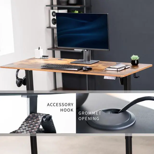 Alt view image 6 of 7 - Electric 55 x 24 in Standing Desk, Memory Height Adjustment, Rustic Vintage Brown Top Black Frame, DESK-E155TN
