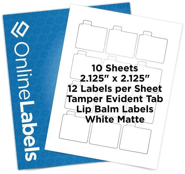 Main image of OnlineLabels 2.125" x 2.125" Lip Balm Labels - Inkjet/Laser - 10 Sheets | Permanent Adhesive, Blank White Matte Lip Balm Labels with Safety Tab, Inkjet & Laser Compatible, Ideal for Lip Balm Tubes