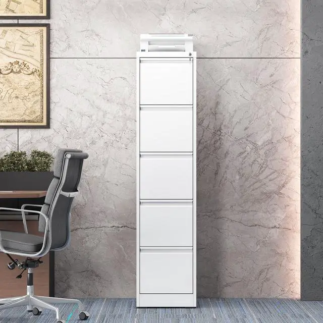Alt view image 2 of 7 - 5 Drawer Vertical File Cabinet with Lock, Metal Filing Cabinets for Home Office, Heavy Duty File Storage Cabinet for Legal/Letter/A4 Documents, Easy to Assemble, White