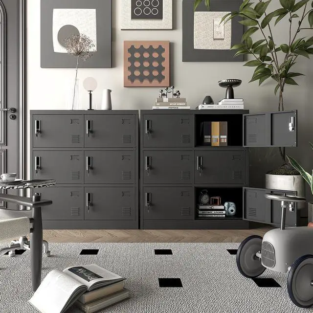 Alt view image 2 of 6 - Metal Locker Storage Cabinet with 6 Door, Storage Lockers for Employee, Black Steel Employee Lockers with Lock, Office Gym Storage Locker for School Restaurant Home, Assembly Require