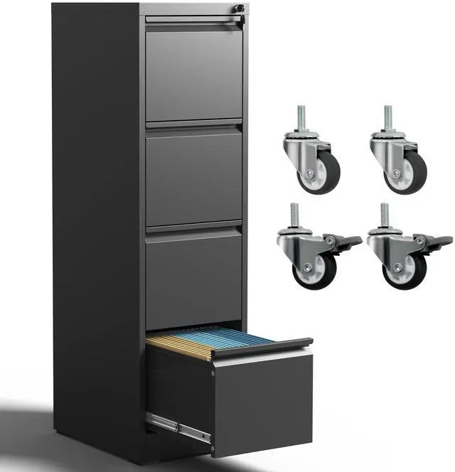 Main image of 4 Drawer Locking File Cabinet with Wheels,Metal Filing Cabinets | Black Rolling File Cabinet for Home Office,Heavy Duty Storage Cabinet for A4/Letter/Legal Size File,Assembly Required