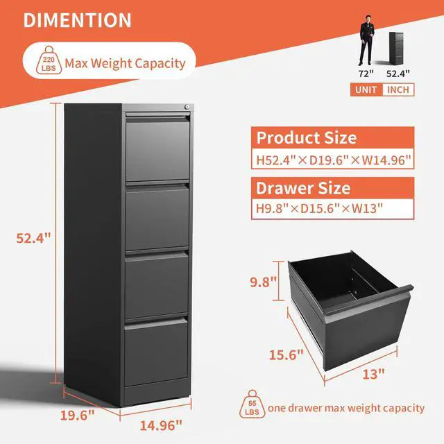 Alt view image 3 of 7 - 4 Drawer Locking File Cabinet with Wheels,Metal Filing Cabinets | Black Rolling File Cabinet for Home Office,Heavy Duty Storage Cabinet for A4/Letter/Legal Size File,Assembly Required