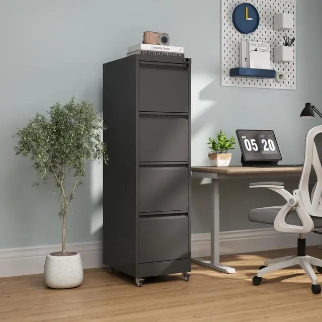 Alt view image 2 of 7 - 4 Drawer Locking File Cabinet with Wheels,Metal Filing Cabinets | Black Rolling File Cabinet for Home Office,Heavy Duty Storage Cabinet for A4/Letter/Legal Size File,Assembly Required