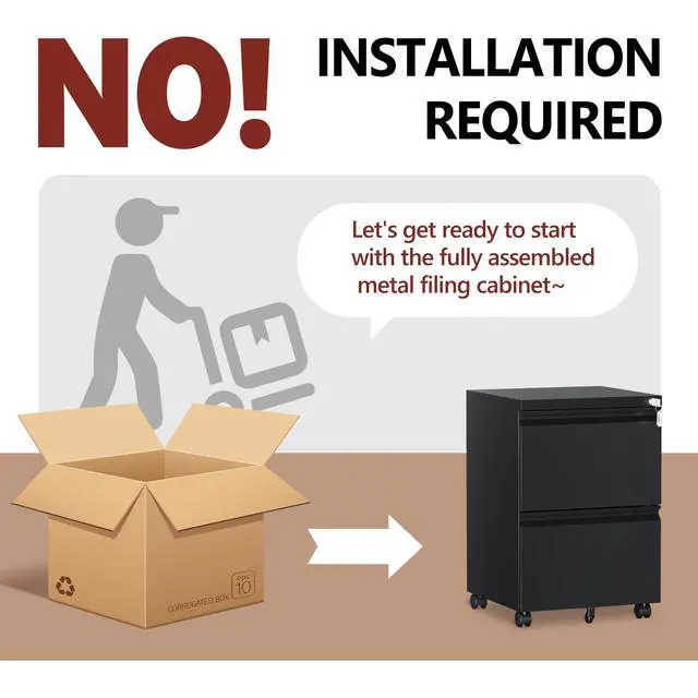 Alt view image 4 of 7 - 2 Drawer File CabinetMobile Filing Cabinet with Lock and WheelsFully Assembled Metal Under Desk File Cabinets for A4/Letter/Legal SizeBlack