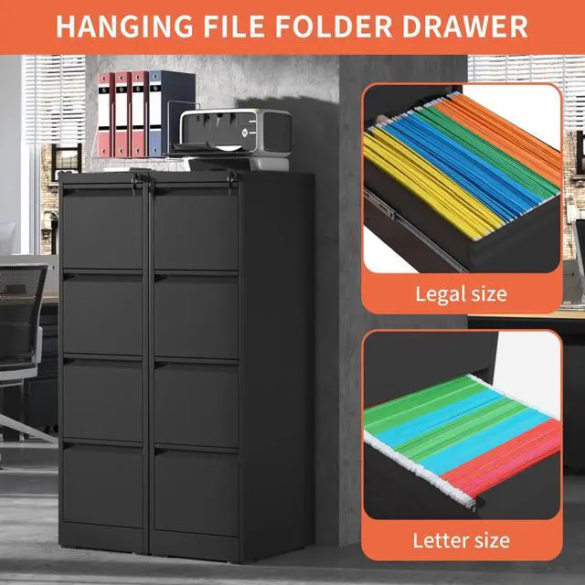 Alt view image 4 of 7 - 4 Drawer Locking File Cabinet with Wheels,Metal Filing Cabinets | Black Rolling File Cabinet for Home Office,Heavy Duty Storage Cabinet for A4/Letter/Legal Size File,Assembly Required