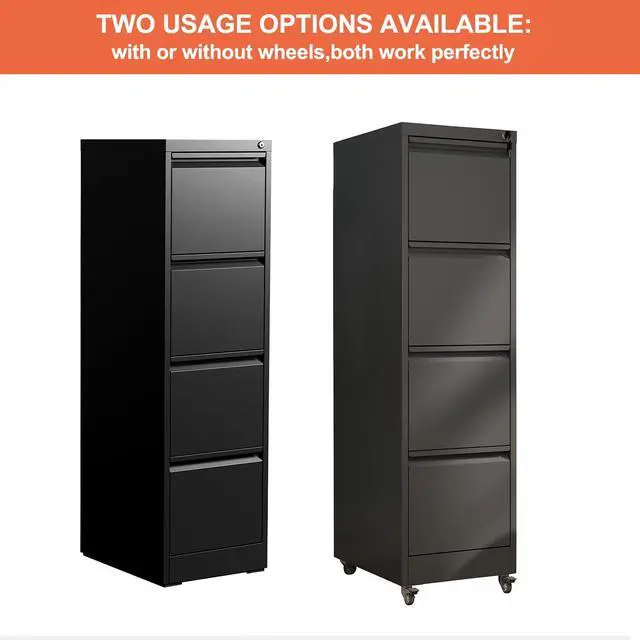 Alt view image 7 of 7 - 4 Drawer Locking File Cabinet with Wheels,Metal Filing Cabinets | Black Rolling File Cabinet for Home Office,Heavy Duty Storage Cabinet for A4/Letter/Legal Size File,Assembly Required