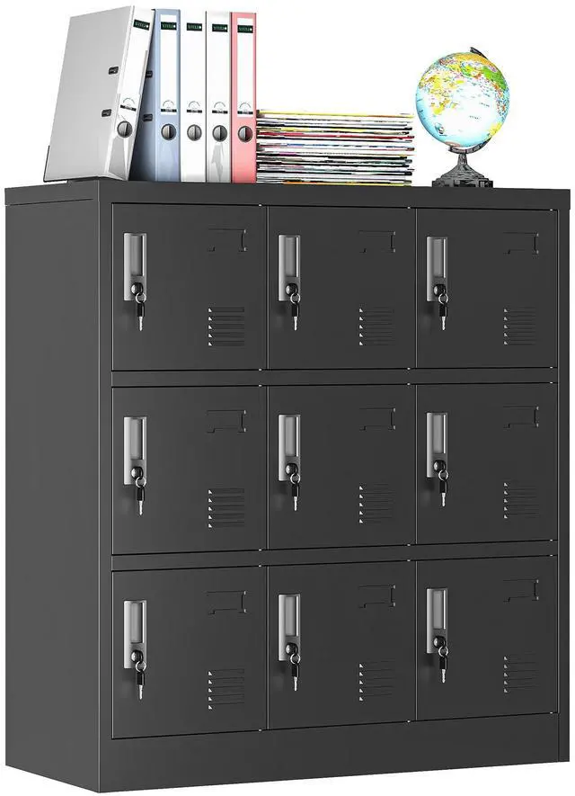 Main image of 9 Doors Metal Locker for Employees, Lockable Storage Lockers for Home Office School Gym, Unassembled, Black