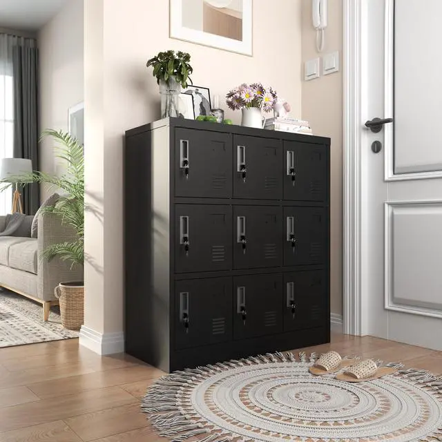 Alt view image 2 of 7 - 9 Doors Metal Locker for Employees, Lockable Storage Lockers for Home Office School Gym, Unassembled, Black