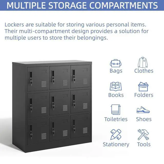 Alt view image 4 of 7 - 9 Doors Metal Locker for Employees, Lockable Storage Lockers for Home Office School Gym, Unassembled, Black