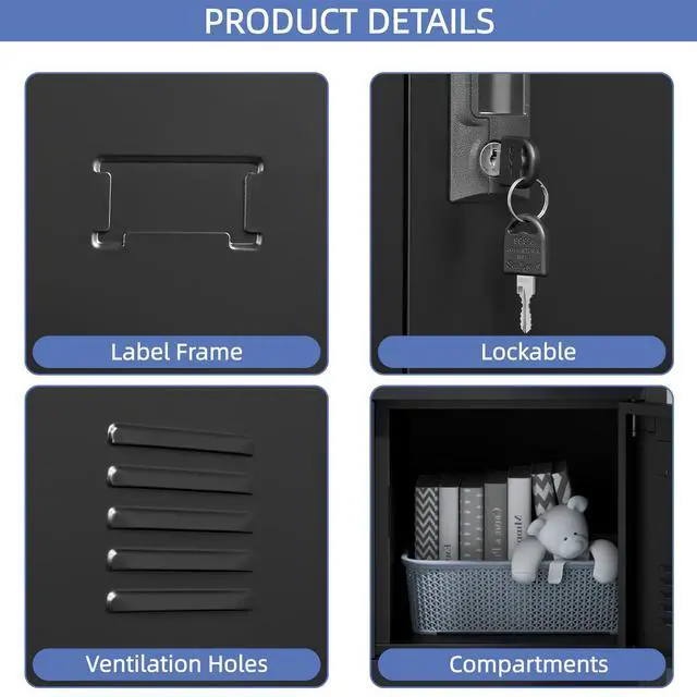 Alt view image 5 of 7 - 9 Doors Metal Locker for Employees, Lockable Storage Lockers for Home Office School Gym, Unassembled, Black