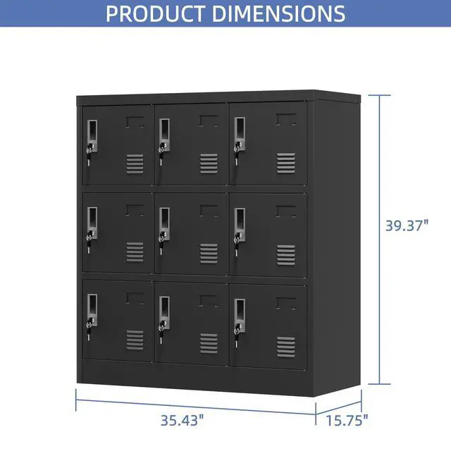 Alt view image 3 of 7 - 9 Doors Metal Locker for Employees, Lockable Storage Lockers for Home Office School Gym, Unassembled, Black