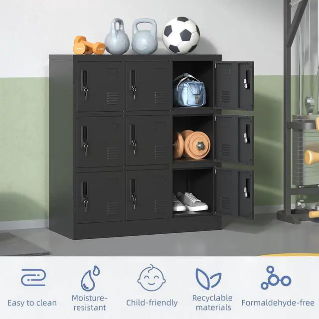 Alt view image 6 of 7 - 9 Doors Metal Locker for Employees, Lockable Storage Lockers for Home Office School Gym, Unassembled, Black