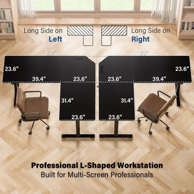 Alt view image 3 of 7 - 63 x 55 inch L-Shaped Standing Desk, Corner Computer Desk, Electric Standing Desk Adjustable Height, Sit to Stand Ergonomic Workstation for Home Office, Black