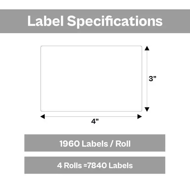 Alt view image 3 of 7 - PSBM 4 Rolls 4 x 3 Inch Core Thermal Transfer Label Stickers, 3 Inch Core, 1960 Labels/Roll, Fade-Resistant Label for Barcode and Shipping Printing, Compatible with Zebra, Sato & Datamax