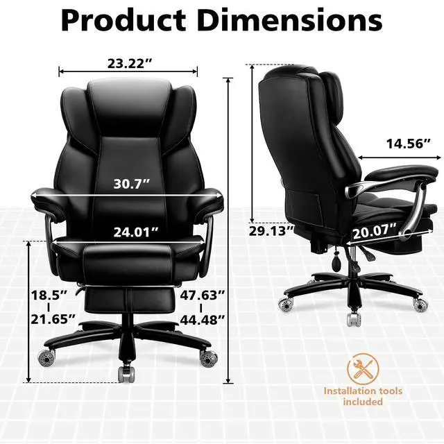 Alt view image 3 of 7 - Big and Tall Office Chair for Heavy People,Heavy Duty Comfy Executive Office Desk Chair with Adjustable Lumbar Support,High Back Reclining PU Leather Computer Chair