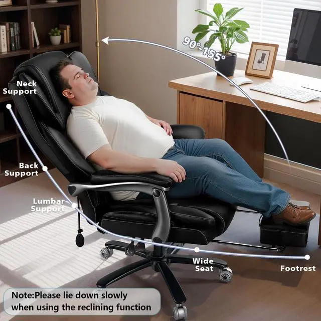 Alt view image 6 of 7 - Big and Tall Office Chair for Heavy People,Heavy Duty Comfy Executive Office Desk Chair with Adjustable Lumbar Support,High Back Reclining PU Leather Computer Chair
