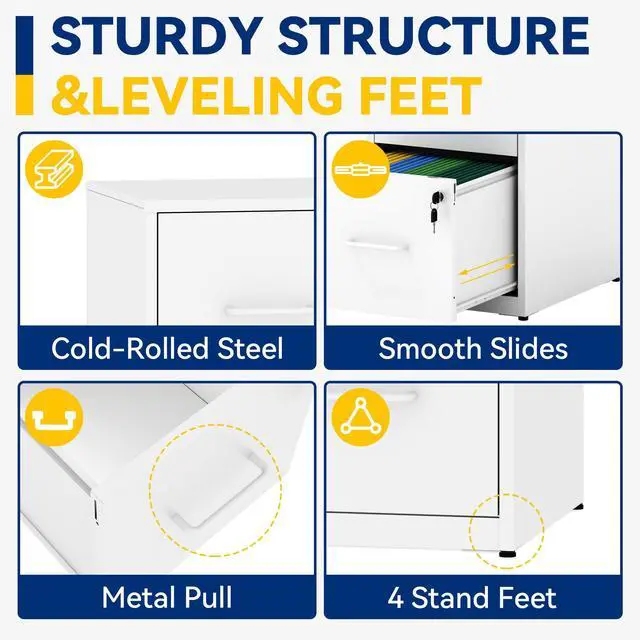 Alt view image 6 of 7 - 2 Drawer File Cabinet with Lock, Metal Filing Cabinet, White | 25.6" H x 15.0" W x 17.7" D, Vertical Small Locking Metal File Cabinet with Letter Size Hanging Files, for Home Office