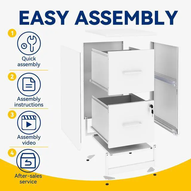 Alt view image 7 of 7 - 2 Drawer File Cabinet with Lock, Metal Filing Cabinet, White | 25.6" H x 15.0" W x 17.7" D, Vertical Small Locking Metal File Cabinet with Letter Size Hanging Files, for Home Office