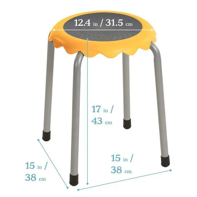 Alt view image 3 of 7 - Daisy Stackable Stool Set, Flexible Seating, Yellow, 8-Piece | Durable plastic and steel, GREENGUARD Gold Certified, 275 lb capacity, fully assembled, glides, classroom/home use
