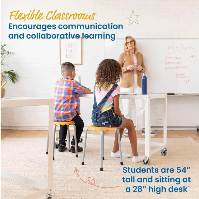Alt view image 5 of 7 - Daisy Stackable Stool Set, Flexible Seating, Yellow, 8-Piece | Durable plastic and steel, GREENGUARD Gold Certified, 275 lb capacity, fully assembled, glides, classroom/home use