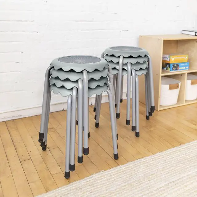 Alt view image 2 of 7 - Daisy Stackable Stool Set, 17in Seat Height, 8-Piece, Light Grey | Durable plastic and steel, GREENGUARD Gold Certified, 275 lb capacity, fully assembled, glides, classroom/home use