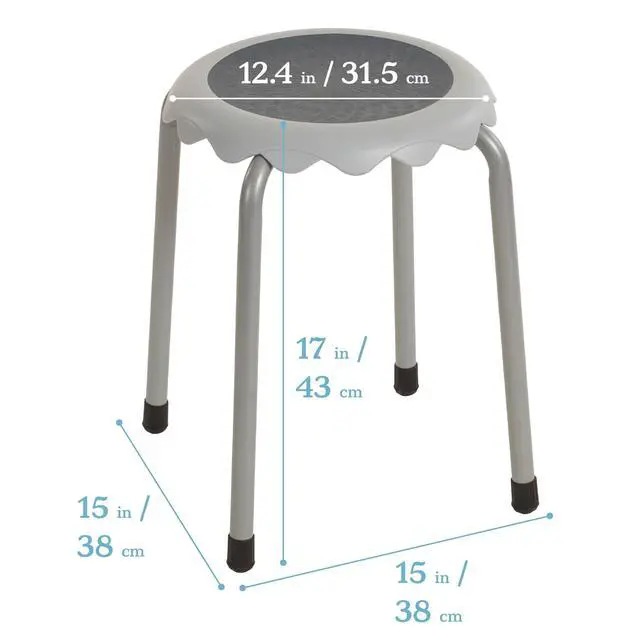Alt view image 3 of 7 - Daisy Stackable Stool Set, 17in Seat Height, 8-Piece, Light Grey | Durable plastic and steel, GREENGUARD Gold Certified, 275 lb capacity, fully assembled, glides, classroom/home use