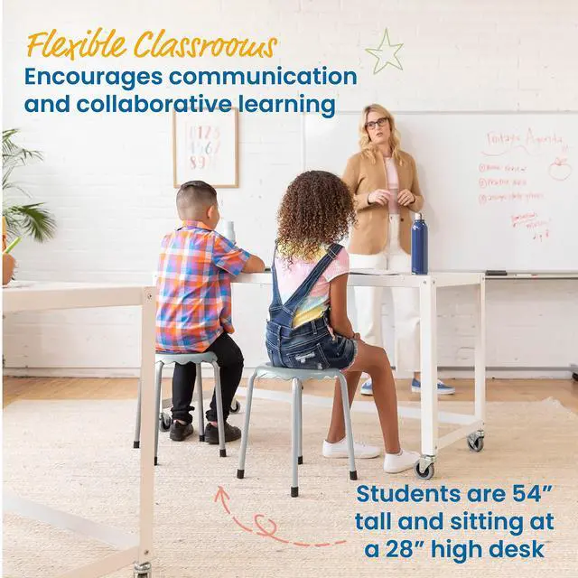 Alt view image 5 of 7 - Daisy Stackable Stool Set, 17in Seat Height, 8-Piece, Light Grey | Durable plastic and steel, GREENGUARD Gold Certified, 275 lb capacity, fully assembled, glides, classroom/home use