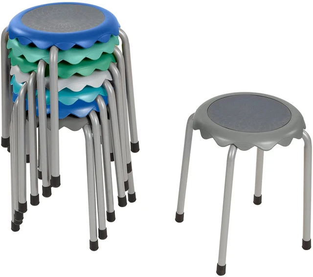 Main image of Daisy Stackable Stool Set, 17in Seat Height, 8-Piece, Contemporary | Durable plastic and steel, GREENGUARD Gold Certified, 275 lb capacity, fully assembled, glides, classroom/home use
