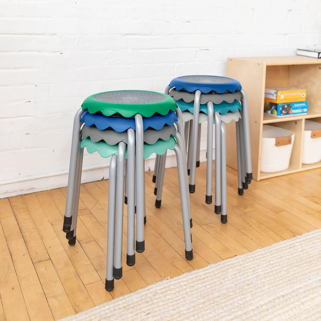 Alt view image 7 of 7 - Daisy Stackable Stool Set, 17in Seat Height, 8-Piece, Contemporary | Durable plastic and steel, GREENGUARD Gold Certified, 275 lb capacity, fully assembled, glides, classroom/home use