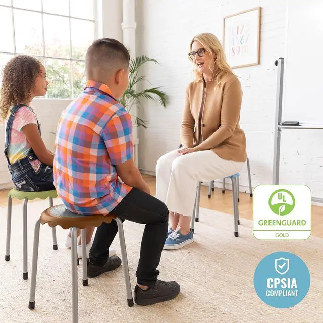 Alt view image 6 of 7 - Daisy Stackable Stool with Glides Seating Set, Flexible Seating, Earthtone, 8-Piece | Durable plastic and steel, GREENGUARD Gold Certified, 275 lb capacity, fully assembled, glides, classroom/home use