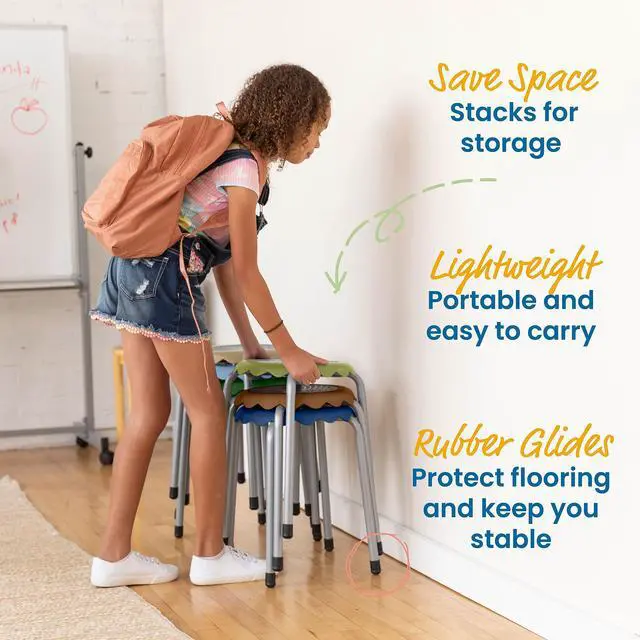Alt view image 4 of 7 - Daisy Stackable Stool with Glides Seating Set, Flexible Seating, Earthtone, 8-Piece | Durable plastic and steel, GREENGUARD Gold Certified, 275 lb capacity, fully assembled, glides, classroom/home use