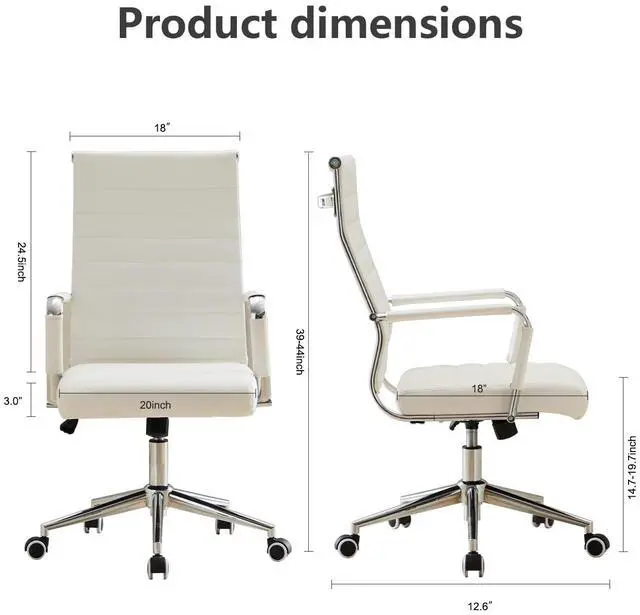 Alt view image 2 of 6 - Office Desk Chair Leather, Conference Room Chairs with Wheels, Executive Modern High Back Ergonomic Swivel Rolling Ribbed Computer ChairWhite