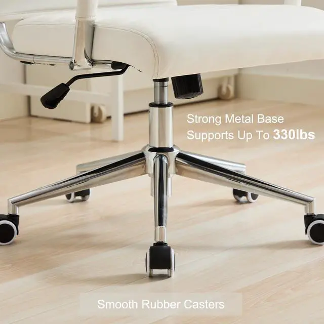 Alt view image 6 of 6 - Office Desk Chair Leather, Conference Room Chairs with Wheels, Executive Modern High Back Ergonomic Swivel Rolling Ribbed Computer ChairWhite