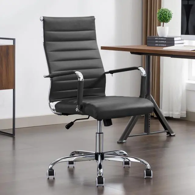 Main image of Office Desk Chair Leather, Conference Room Chairs with Wheels, Executive Modern Ergonomic Ribbed Computer Chair